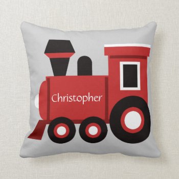 Cute Boy's Pillow  Red Train W/ Name Throw Pillow by PicturesByDesign at Zazzle