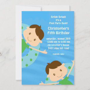 CUTE Boys Pool Party Birthday Invitation