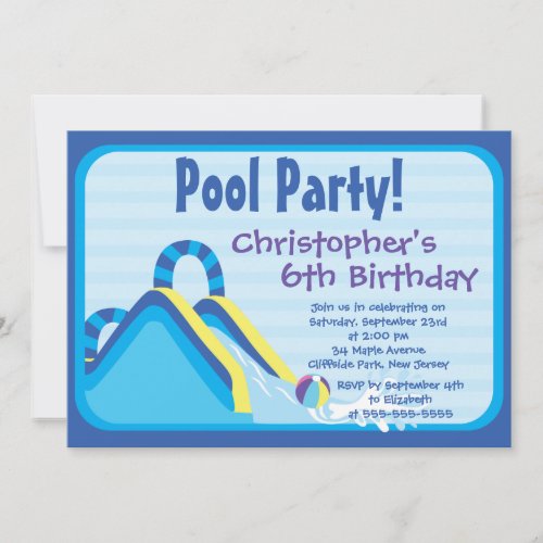 Cute Boys Pool Party Birthday Party Invitations