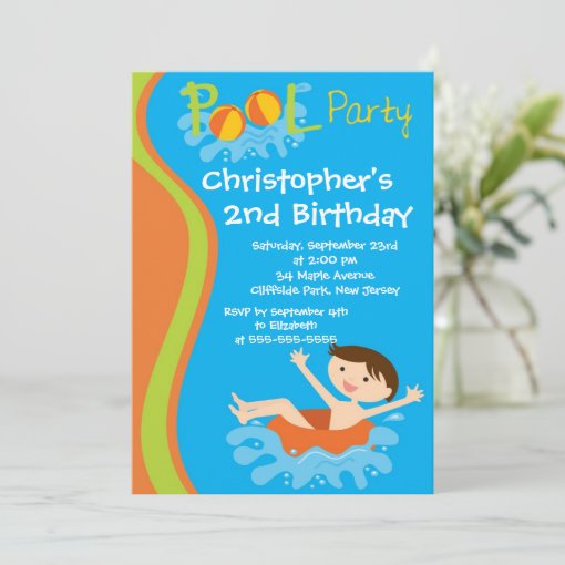 Cute Boys Pool Party Birthday Party Invitations | Zazzle