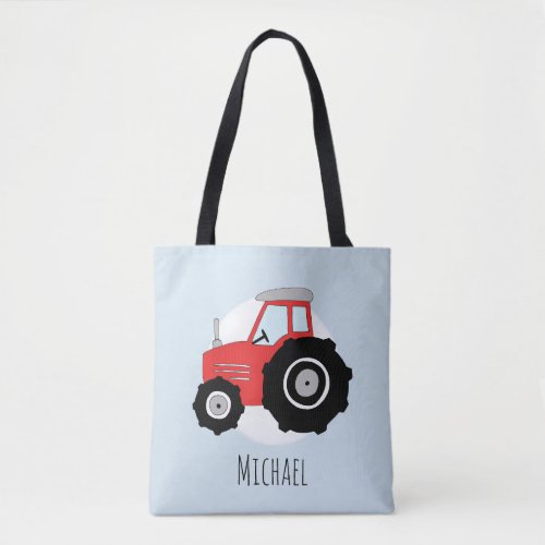 Cute Boys Red Farmers Tractor with Name Tote Bag