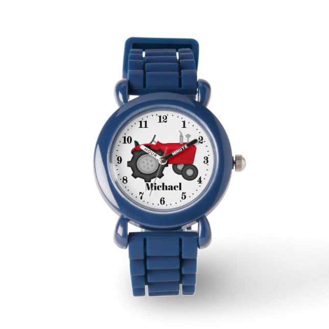 Cute boys red tractor add name watch (Front)