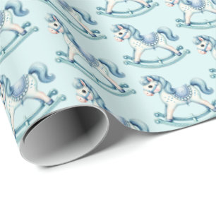 Cute boys rocking horse tiled pattern wrapping paper