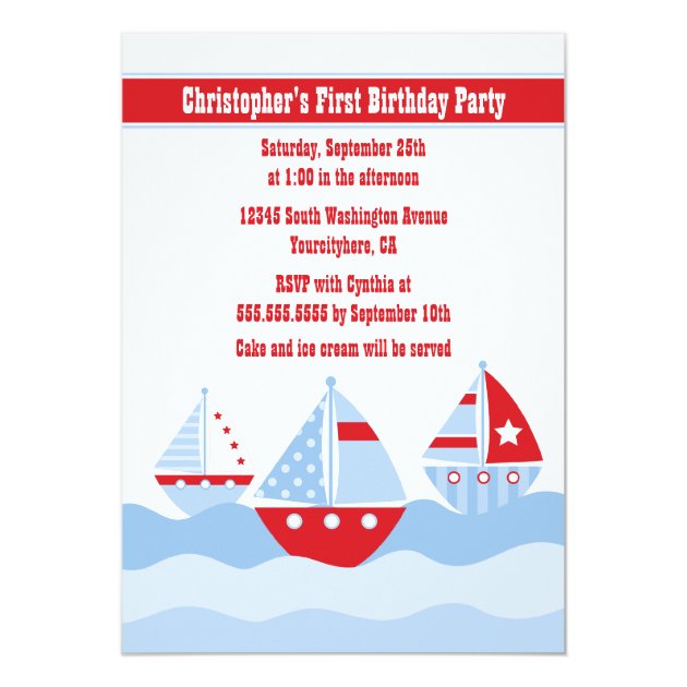 Cute Boy's Sailboats Birthday Party Invitation