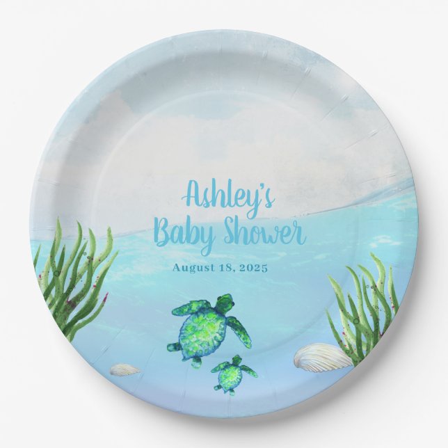 Cute Boys Sea Turtle and Ocean Baby Shower       Paper Plates (Front)