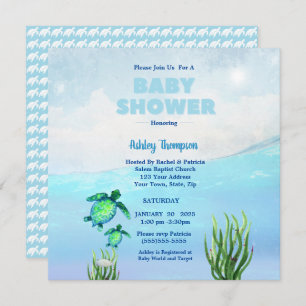 Cute Boys Sea Turtles Baby Shower Invitation