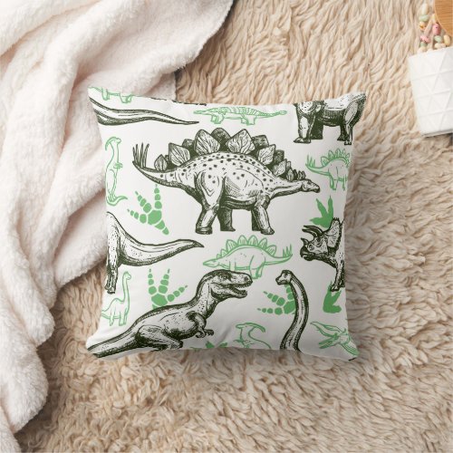Cute Boys Sketched Dinosaurs Throw Pillow