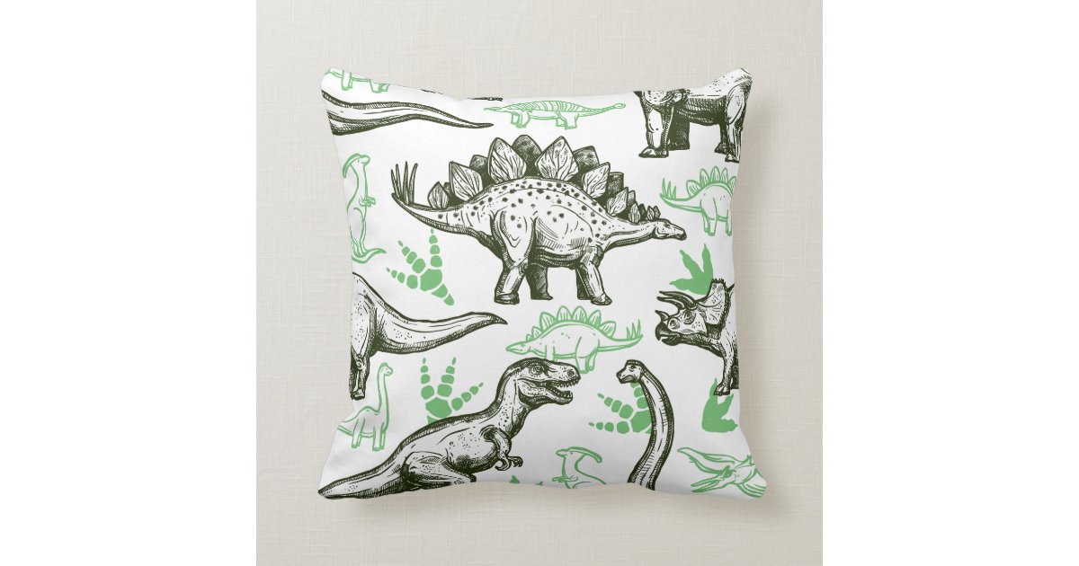 Cute Boys Sketched Dinosaurs Throw Pillow