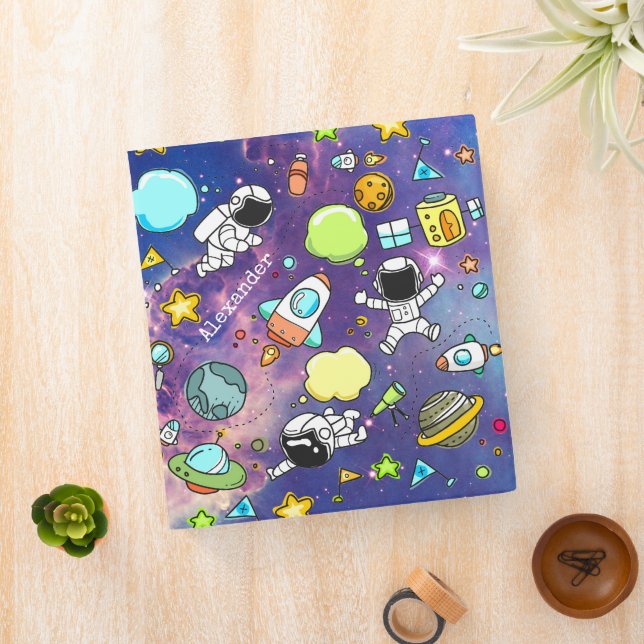 Cute Boy's Space Astronauts Planets Galaxy 3 Ring Binder (In Situ)