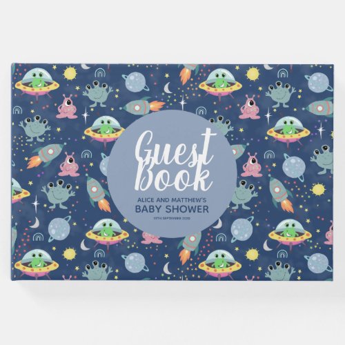 Cute Boys Space Pattern Baby Shower Guest Book