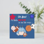 Cute Boys Sports Baby Shower Invitation (Standing Front)