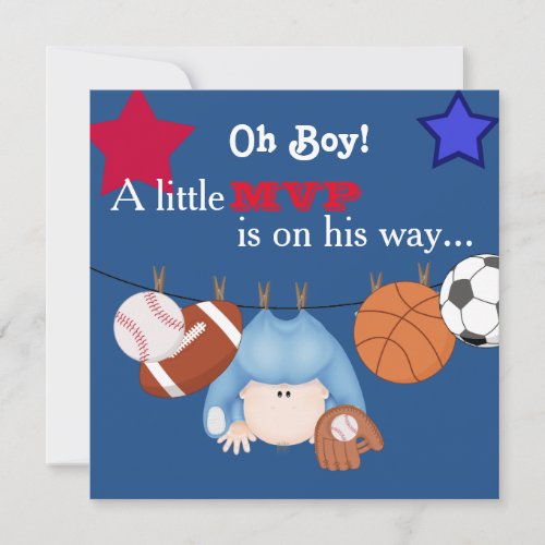 Cute Boys Sports Baby Shower Invitation