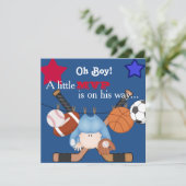 Cute Boys Sports Baby Shower Invitation (Standing Front)