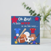 Cute Boys Sports Baby Shower Invitation HOCKEY (Standing Front)