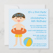 Cute boy's summer pool party birthday invitation | Zazzle