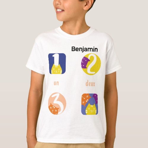 Cute Boys T Shirt Counting in French With Cats