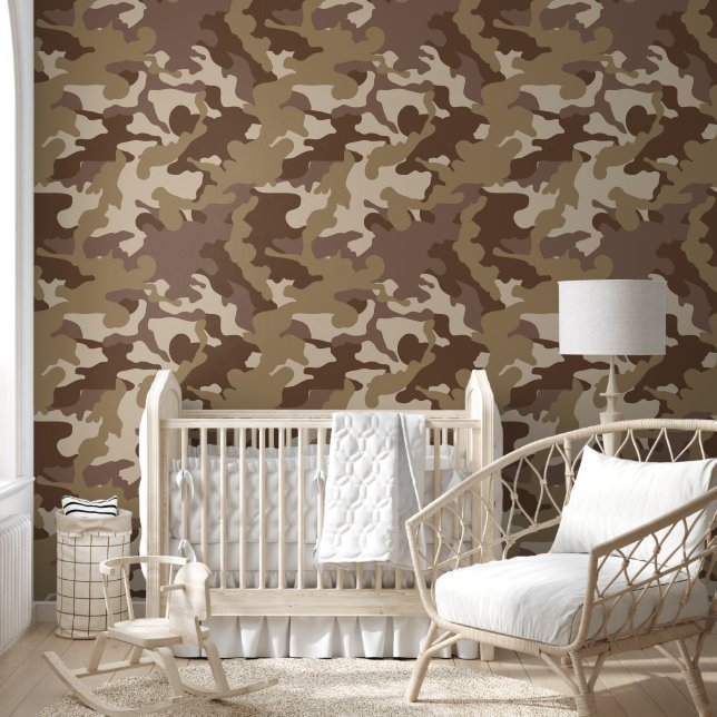 cute boys tiled camo brown nursery  wallpaper  (Kids)