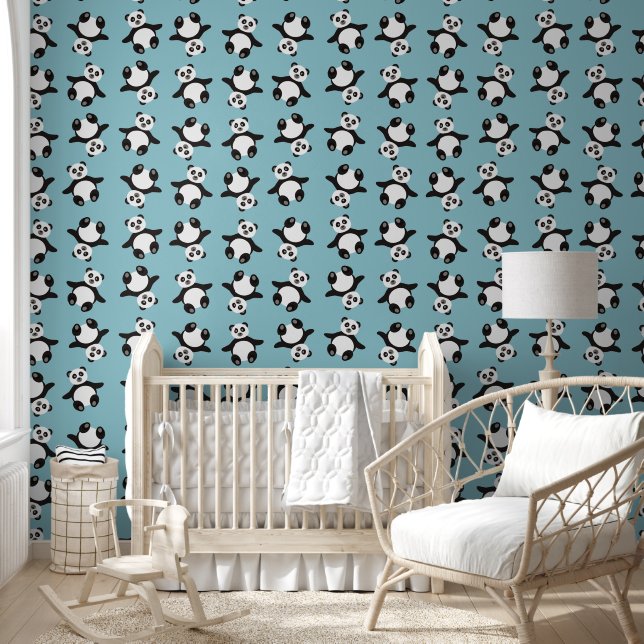 Cute boys tiled panda bear pattern wallpaper  (Kids)
