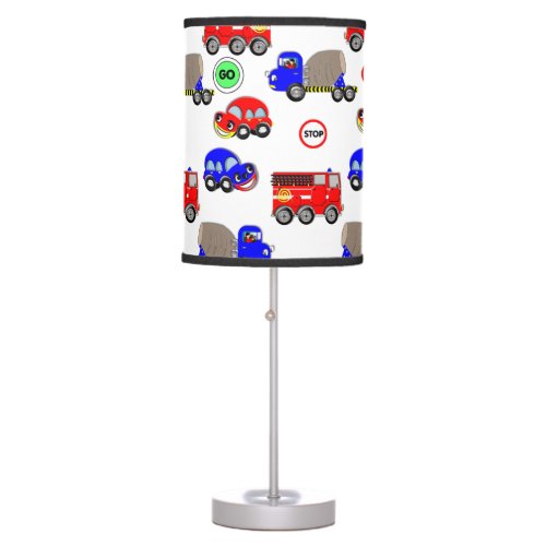 Cute Boys Toys Cars Trucks Fire Engines Design Table Lamp