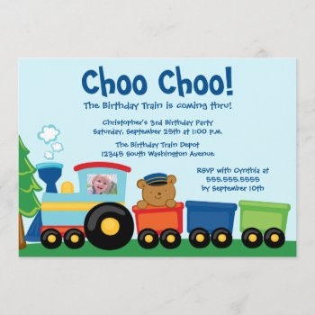 Cute Boy's Train Birthday Party Photo Invitation by Jamene at Zazzle
