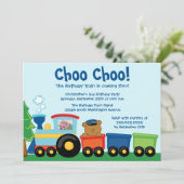 Cute boy's train birthday party photo invitation (Standing Front)