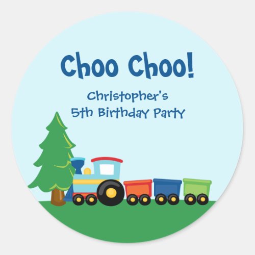 Cute boys train birthday party stickers
