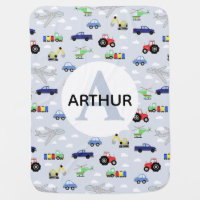 Cute Boys Transport Pattern Car Train Monogram