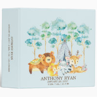 Cute Boys Tribal Woodland Animals Baby Photo Album 3 Ring Binder