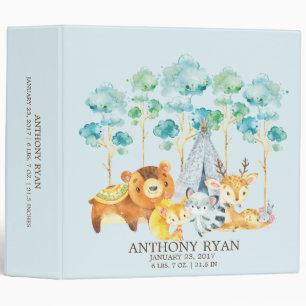 Cute Boys Tribal Woodland Animals Baby Photo Album 3 Ring Binder