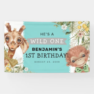 Cute Boys Wild One Jungle Birthday Party Banner