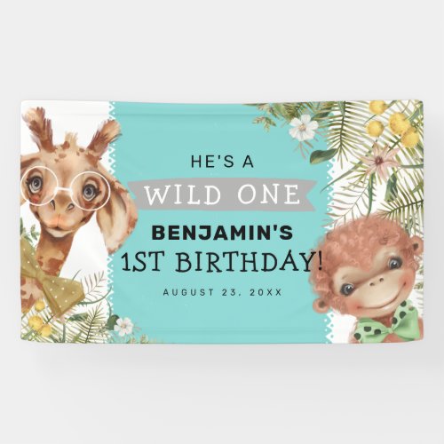 Cute Boys Wild One Jungle Birthday Party Banner