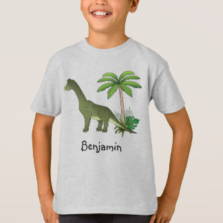 Cute Brachiosaurus Dinosaur And Personalized Name T-Shirt