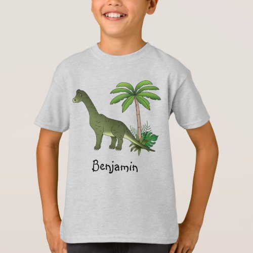 Cute Brachiosaurus Dinosaur And Personalized Name T_Shirt