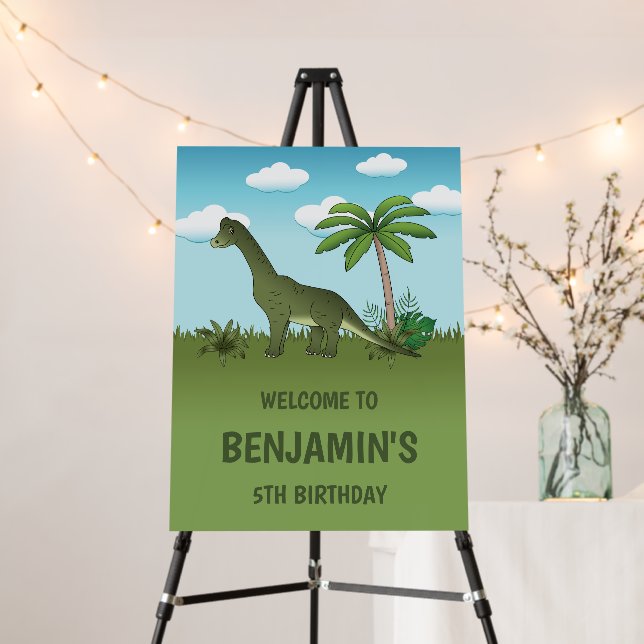 Cute Brachiosaurus Dinosaur Birthday Party Welcome Foam Board (In Situ (Stand))