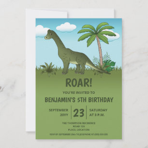 Cute Brachiosaurus Dinosaur Kid's Birthday Party Invitation