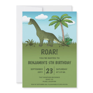 Cute Brachiosaurus Dinosaur Kid's Birthday Party Invitation