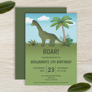Cute Brachiosaurus Dinosaur Kid's Birthday Party Invitation
