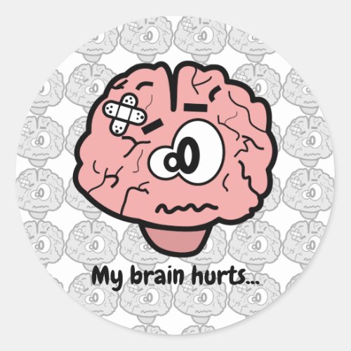 Cute Brain Injury Psychology Neurology Cartoon Classic Round Sticker