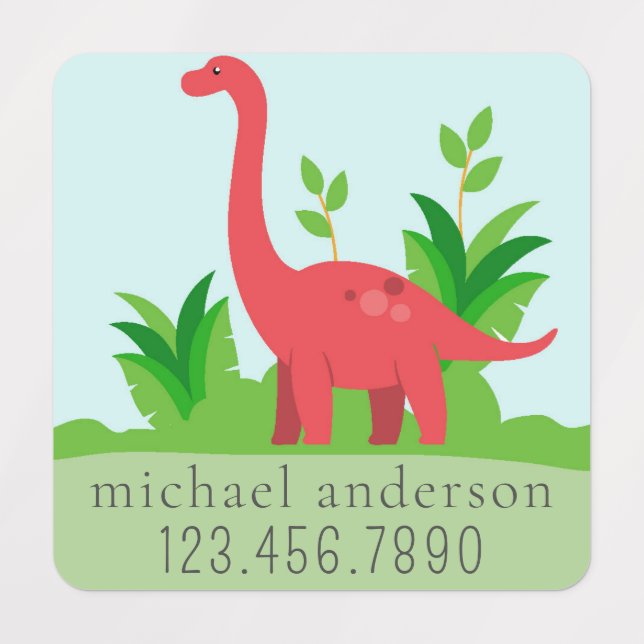 Cute Branchiosaur Dinosaur Kids Name Phone Number Kids' Labels (Design 1)