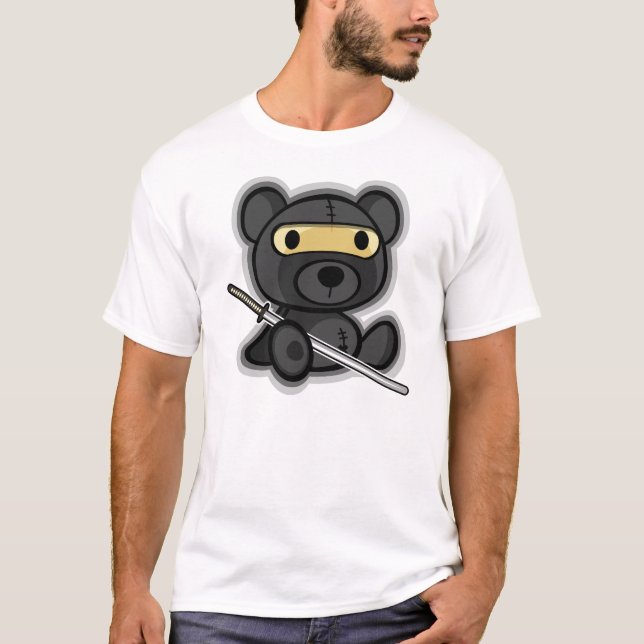 Cute brave samurai warrior teddy bear (dark shirt) T-Shirt (Front)