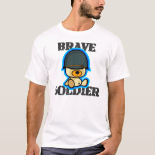 Cute brave soldier teddy bear in dark shirt