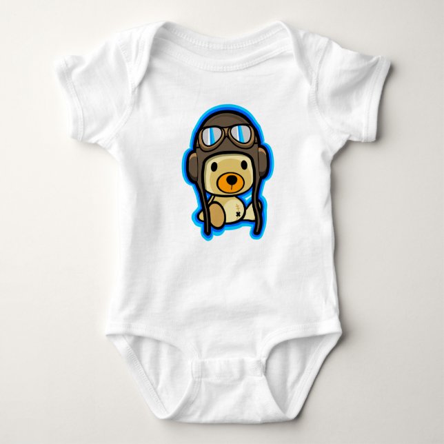 Cute brave teddy bear pilot baby baby bodysuit (Front)