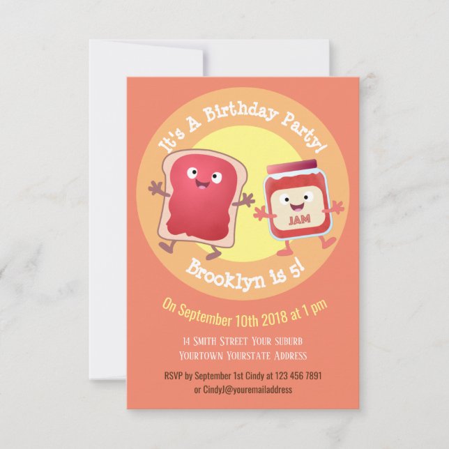 Cute bread and jam cartoon illustration invitation (Front)