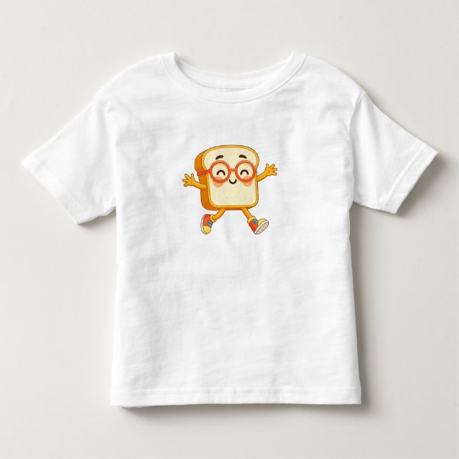 Cute Bread Cartoon Jumping Character Toddler T-shirt (Front)