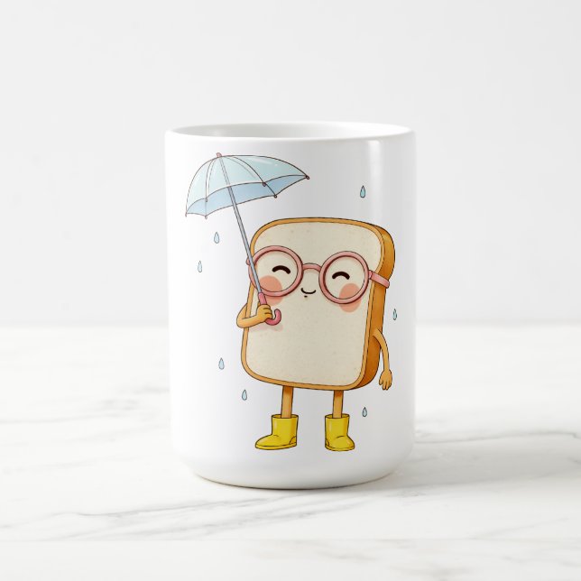Cute Bread Character with Umbrella – Cozy Rainy  Coffee Mug (Center)