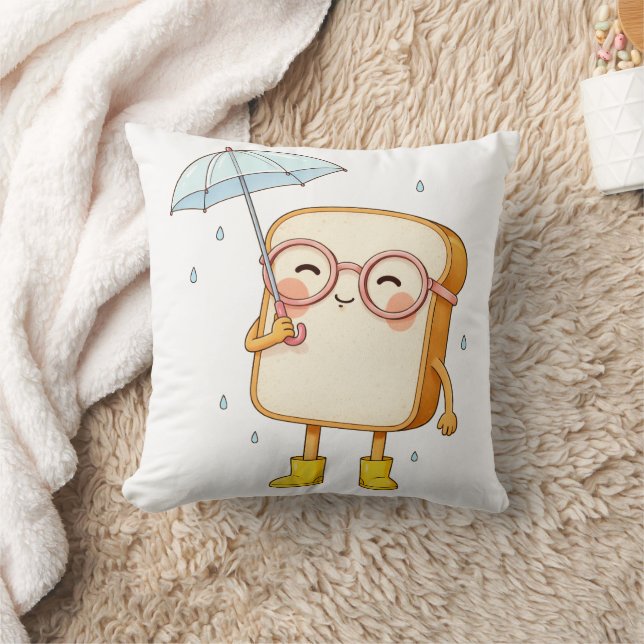 Cute Bread Character with Umbrella-Throw Pillow (Blanket)