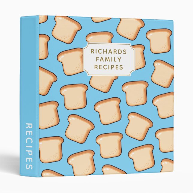 Cute Bread Pattern Cookbook Family Recipe 3 Ring Binder (Front/Spine)