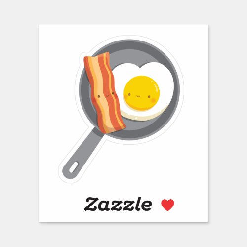 Cute Breakfast Bacon and Egg Heart On a Pan Sticker