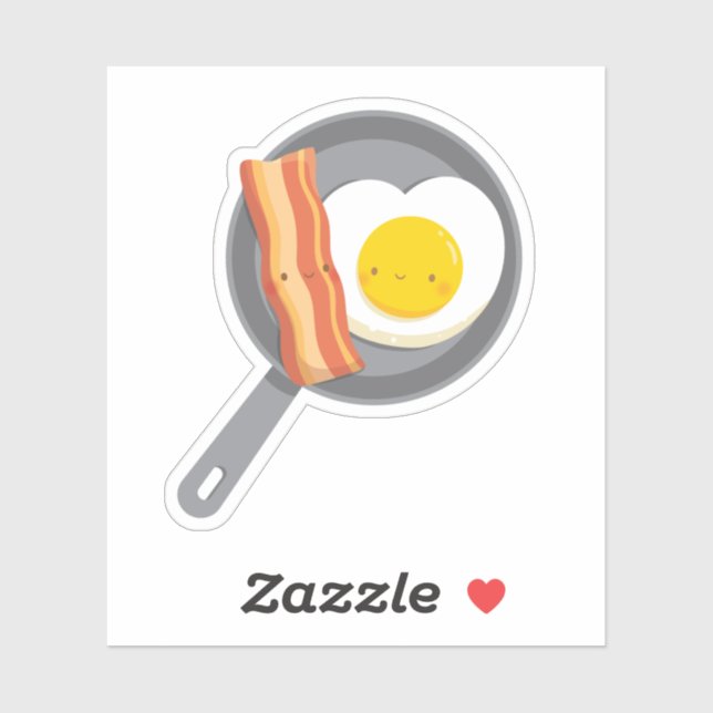 Cute Breakfast Bacon and Egg Heart On a Pan Sticker (Sheet)