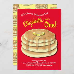 Cute Breakfast Brunch Kids 1st Birthday Pancakes Invitation